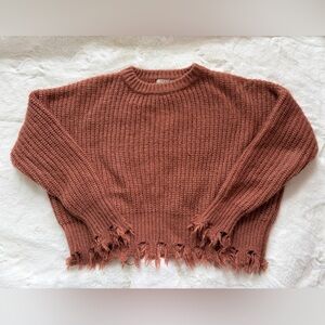 Dusty Peach Cropped Distressed Sweater